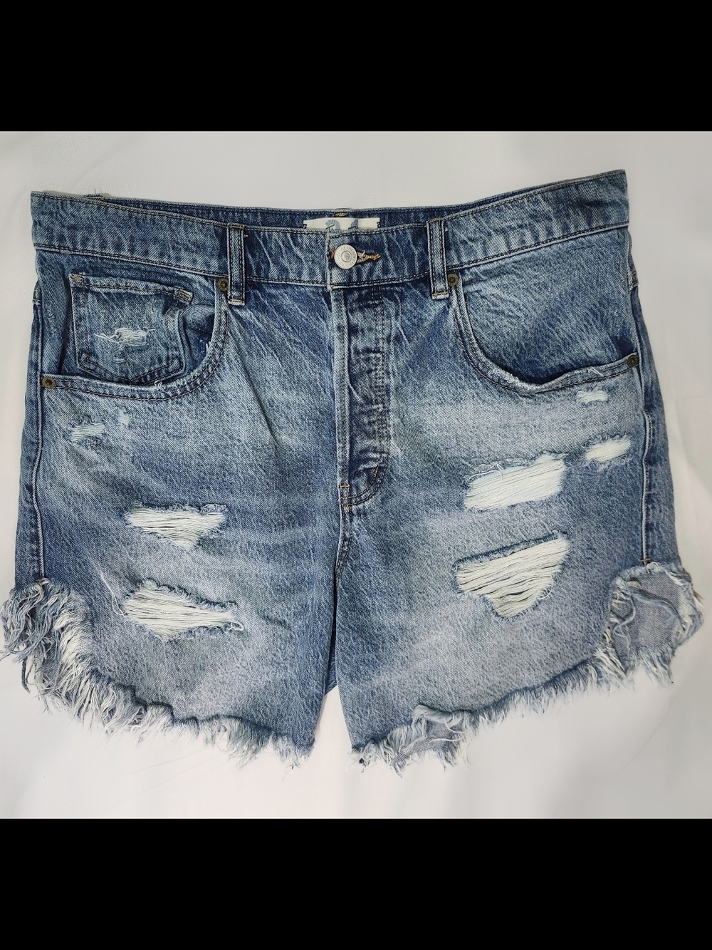We The Free Light Blue Distressed Denim Shorts